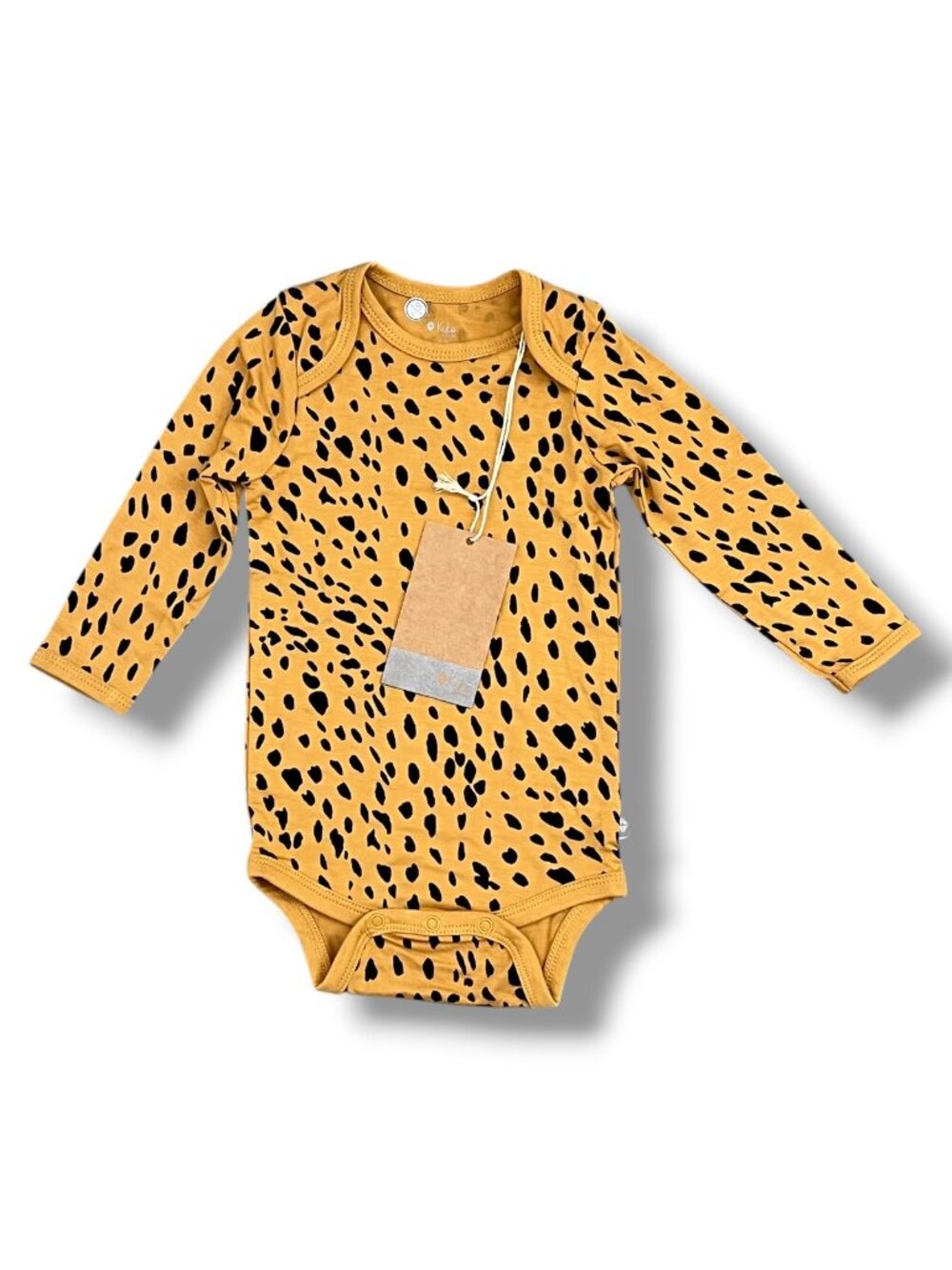 NWT Kyte Baby Long Sleeve Bodysuit Marigold with Black Cheetah Print Size 3-6M
